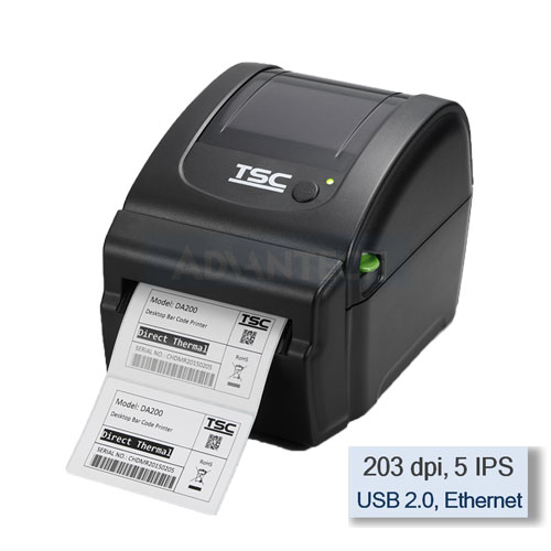 TSC DA200 Direct Thermal Label Printer, 203 dpi, 5 IPS, USB 2.0, Ethernet, RS232, USB-A Host, 99-058A003-00LF