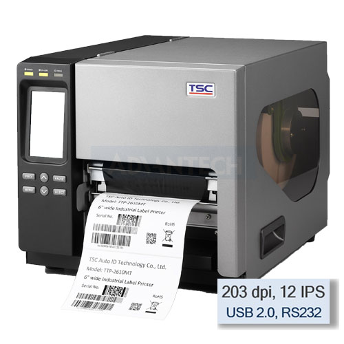 TSC TTP-2610MT 6" Wide Web Thermal Transfer Printer, 203 dpi, 12 IPS, Ethernet, USB, Parallel, RS-232, SD Card Reader, Clock, USB-A Host, 99-141A001-00LF