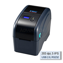 TSC TTP-225 2" Wide Thermal Transfer Printer, 203 dpi, 5 IPS (Navy) includes Real Time Clock, USB & RS-232 Port + LCD Display, 99-040A010-50LF